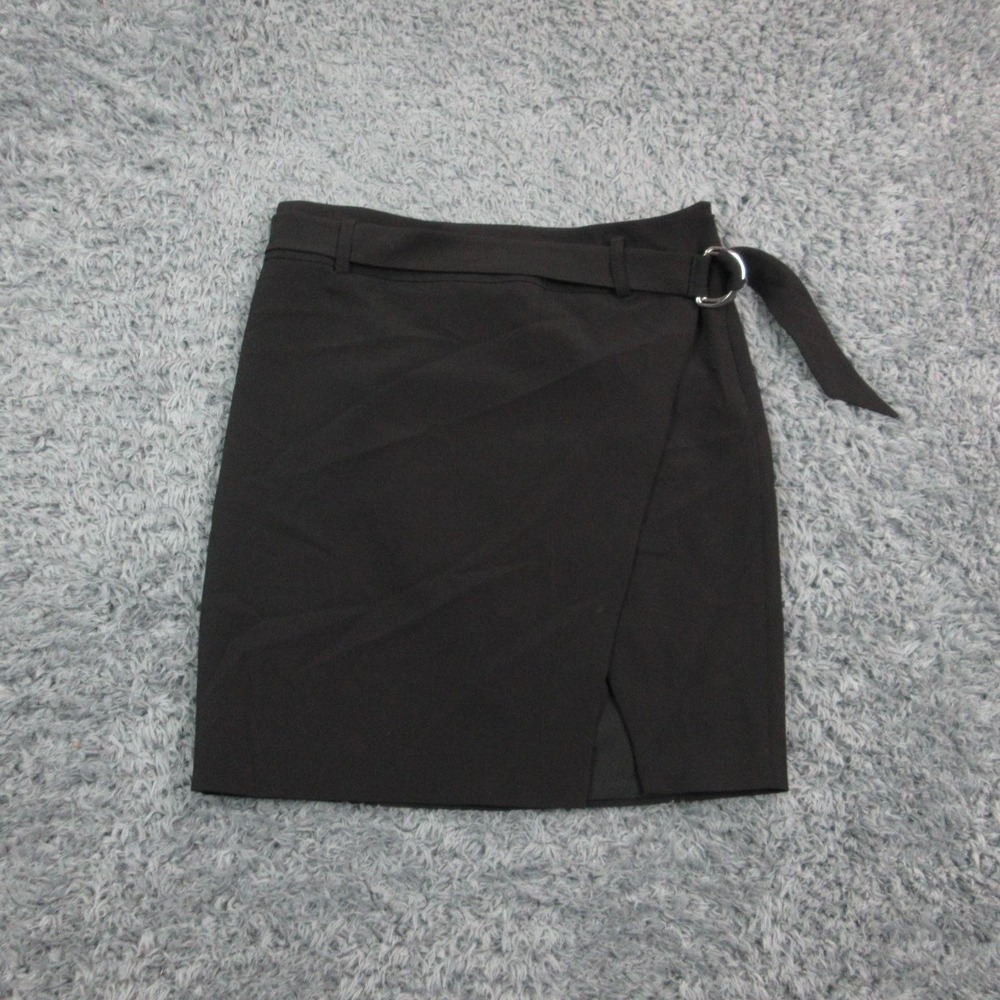 Express Skirt Womens 12 Black Asymmetrical Belted Pencil Stretch Lined Midi